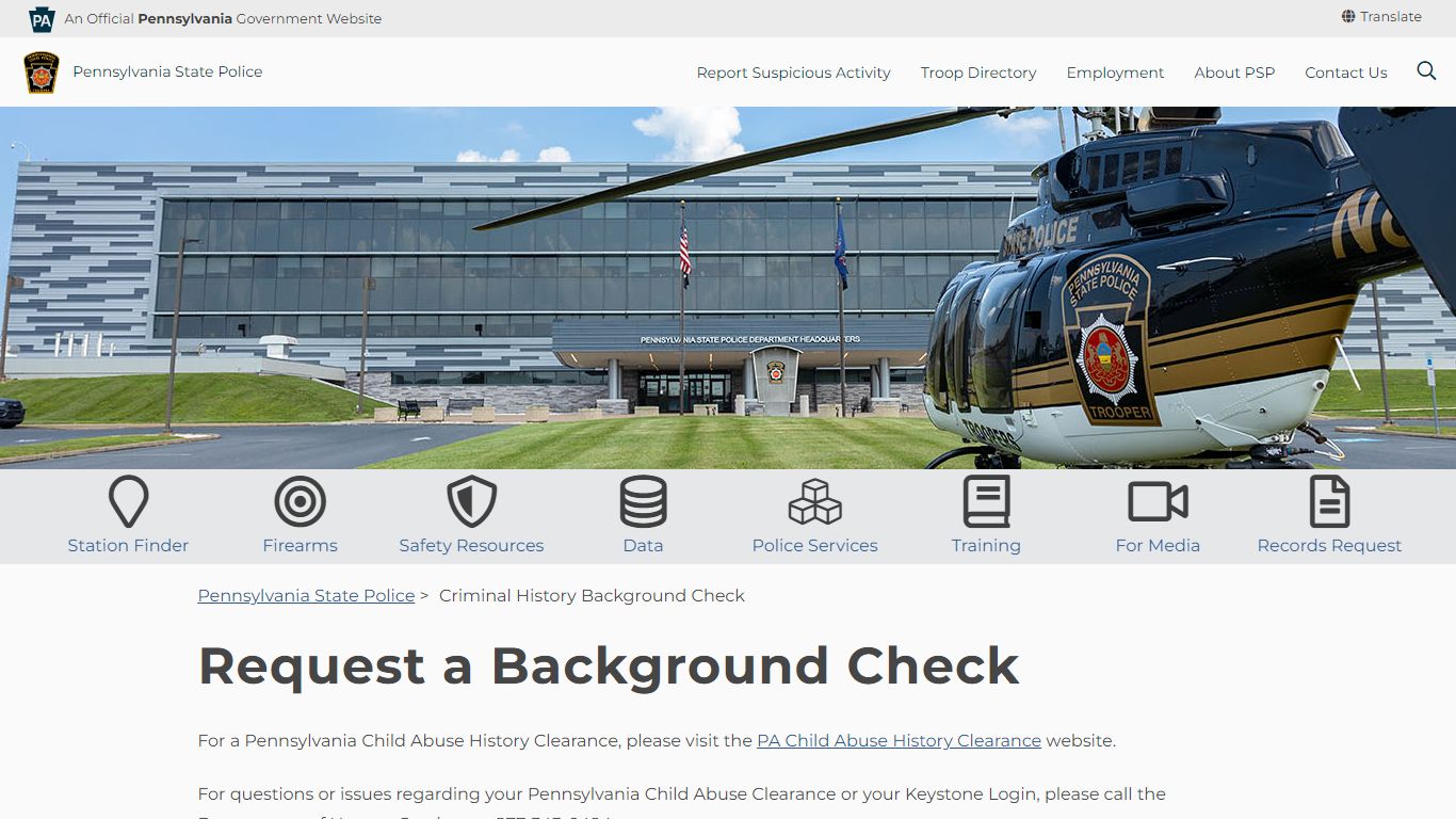 Criminal History Background Check - Pennsylvania State Police