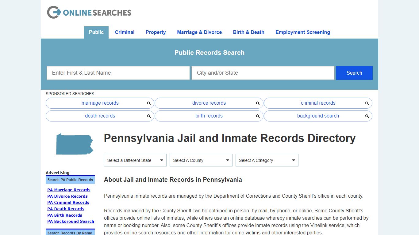 Pennsylvania Jail and Inmate Records Search Directory - OnlineSearches.com