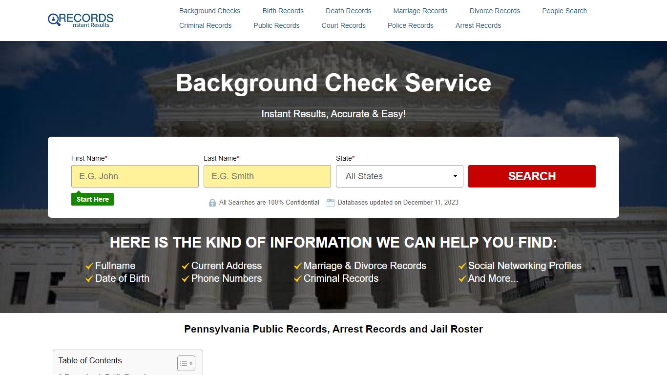 Pennsylvania Public Records, Arrest Records and Jail Roster
